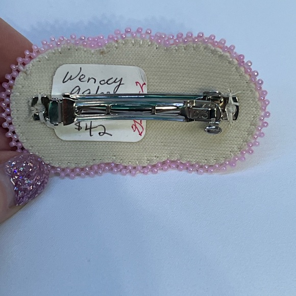 Handmade Alaska Native Beaded Barrette with pink and red beads